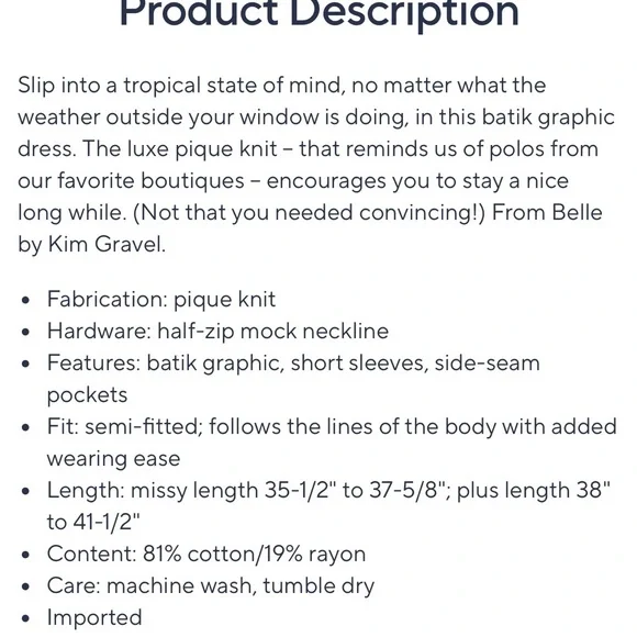 Belle by Kim Gravel Perfect Pique Batik Chic Zip Dress. Size L Like New - Picture 7 of 8